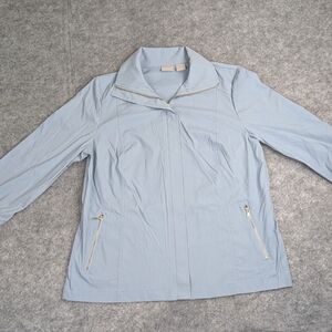 Chico's Jacket Light Blue 4 Lightweight Cotton Blend Zipper Details Fitted